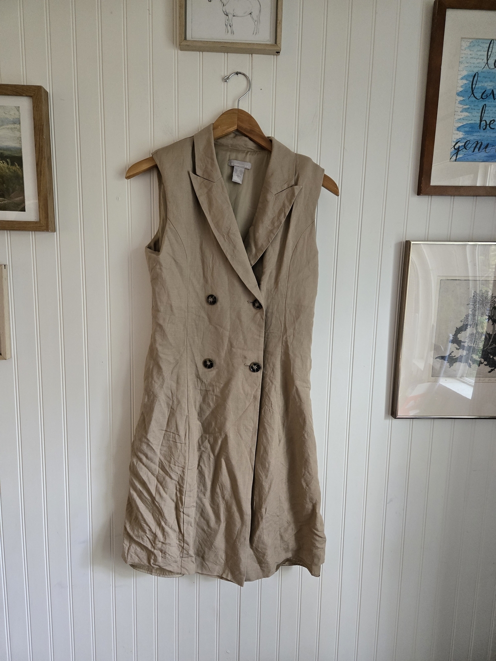 H&M Linen Blend Sleeveless Double-Breasted Tan Blazer Dress